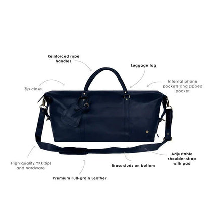Navy Leather Duffle - Duffel Bags - GroomsDay