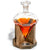 Diamond-shaped whiskey decanter with personalized mahogany stand