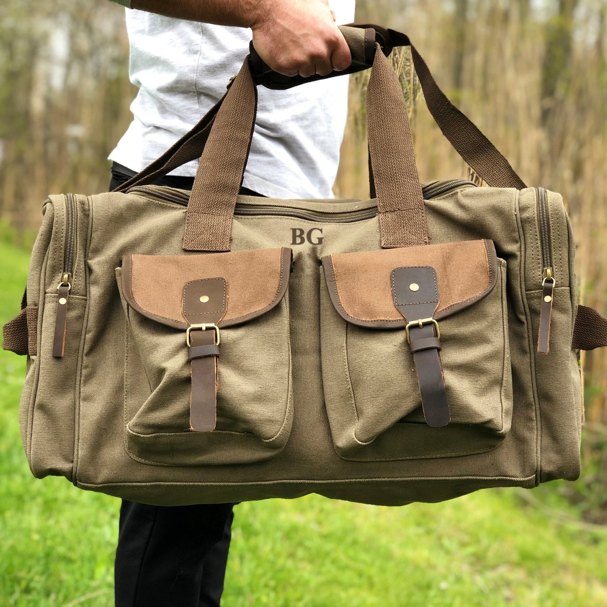 Personalized canvas carry-on bag with initials