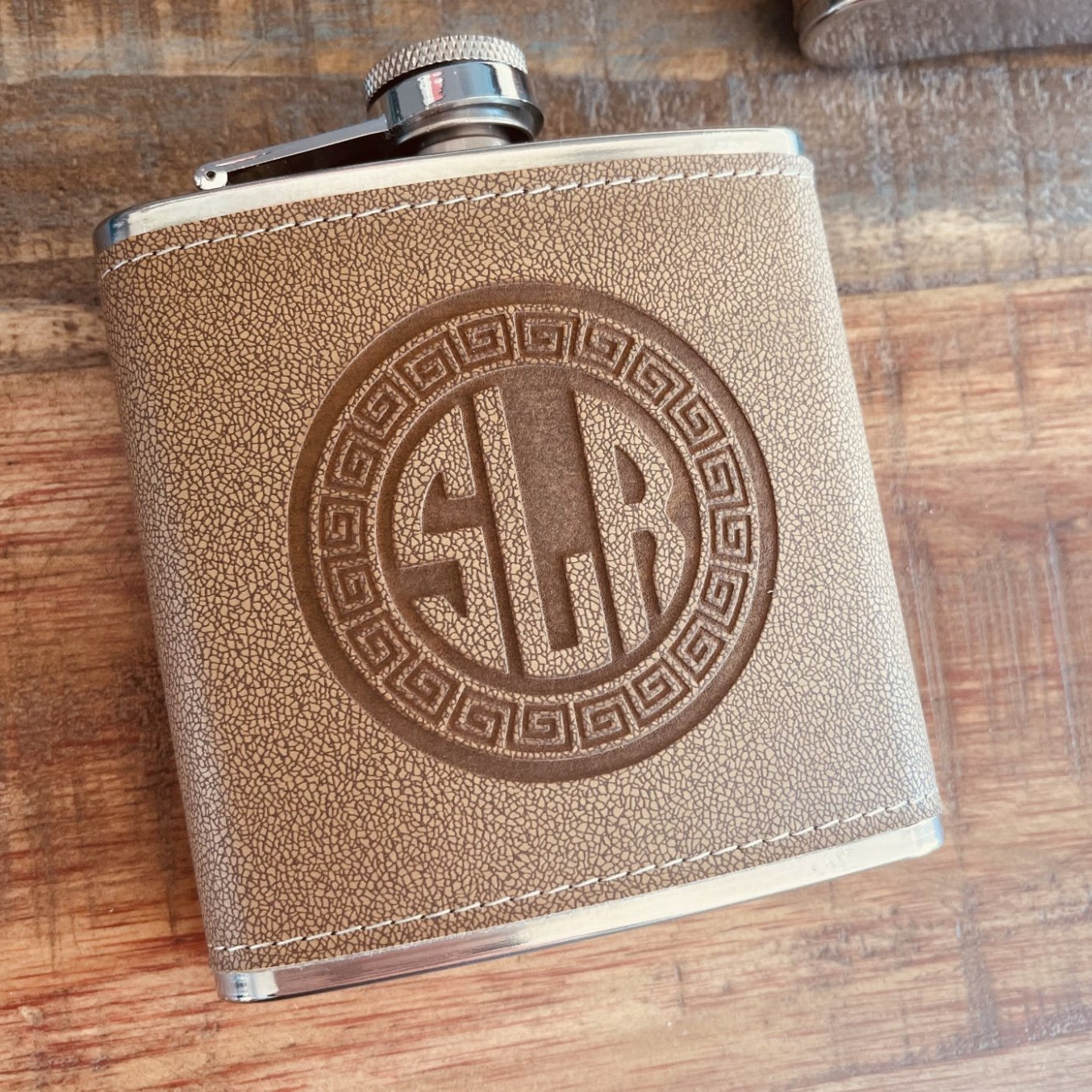 Personalized Leather Flask Tan