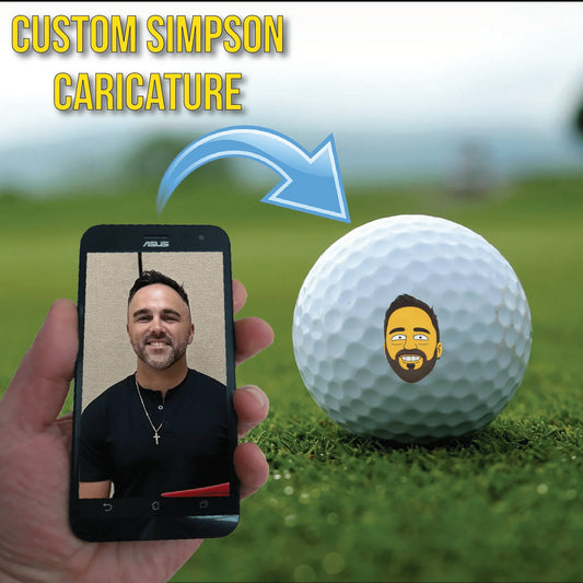 Set of 3 custom Simpson caricature golf balls in white box, perfect for funny golf gifts