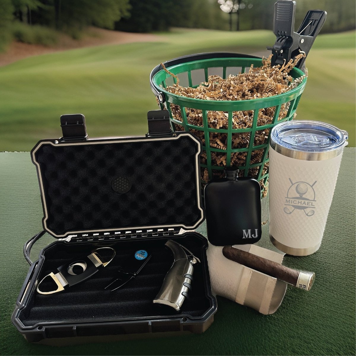 Cigar Lovers Golf Gift Basket - Gift Set - GroomsDay