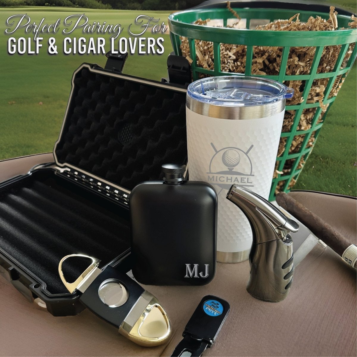 Cigar Lovers Golf Gift Basket - Gift Set - GroomsDay