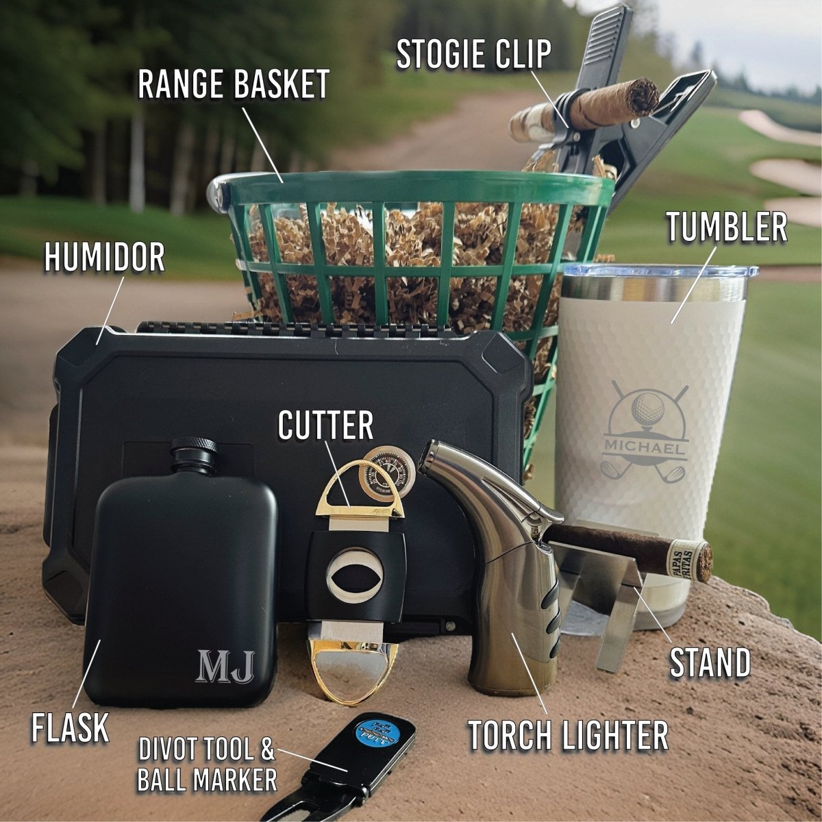 Cigar Lovers Golf Gift Basket - Gift Set - GroomsDay