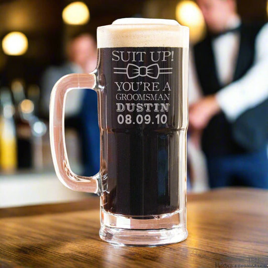 Suit Up Beer Mug - Drinking Glass - GroomsDay