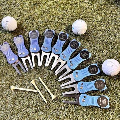 Half Circle Of Personalized blue Divot Tools 