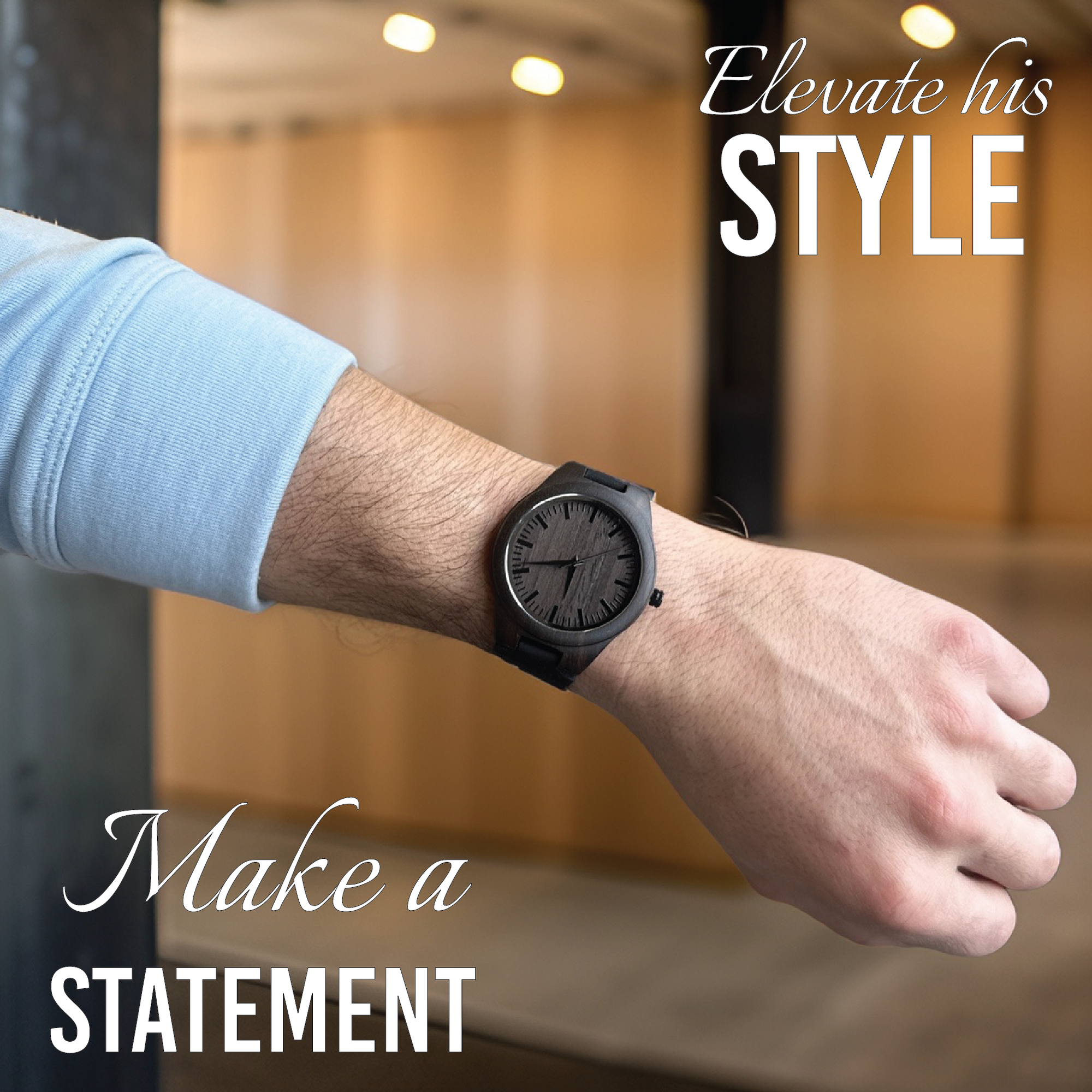 Personalized wood watch crafted from premium Sandalwood with custom engraving on the back, featuring a genuine leather strap, Japanese Quartz movement, and elegant wooden gift box – perfect for anniversaries, birthdays, or special occasions