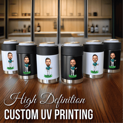 Personalized Golfer Caricature Can Cooler - Personalized Koozie - GroomsDay