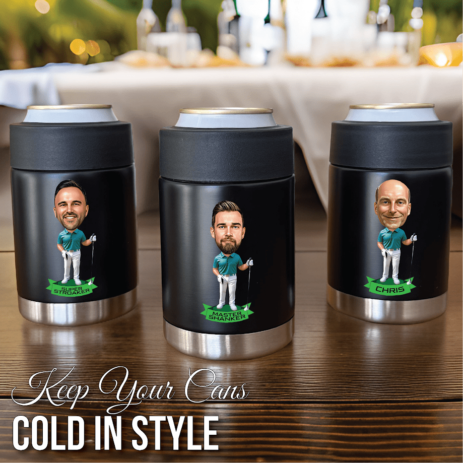 Personalized Golfer Caricature Can Cooler - Personalized Koozie - GroomsDay