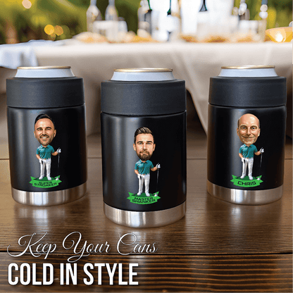 Personalized Golfer Caricature Can Cooler - Personalized Koozie - GroomsDay