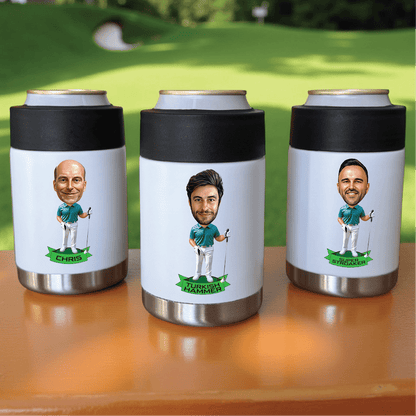 Personalized Golfer Caricature Can Cooler - Personalized Koozie - GroomsDay
