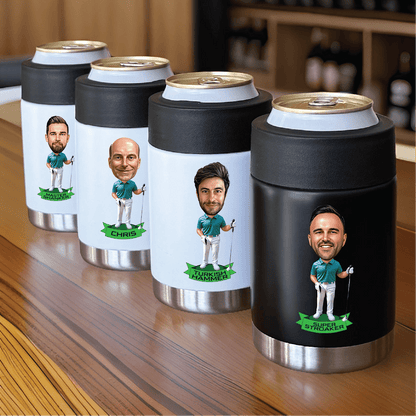 Personalized Golfer Caricature Can Cooler - Personalized Koozie - GroomsDay