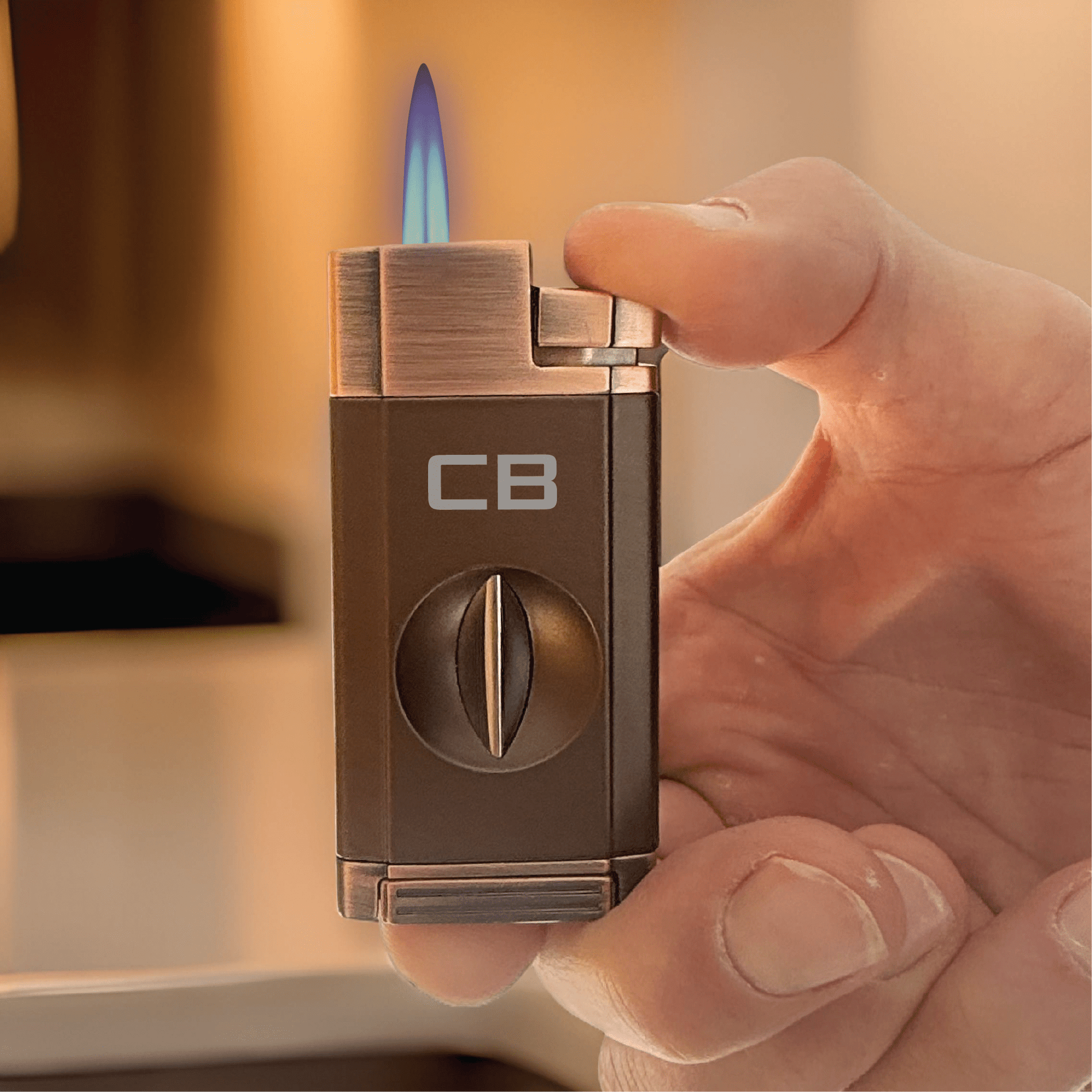 Elegant Personalized V-Cut Lighter: Dual Flame Precision