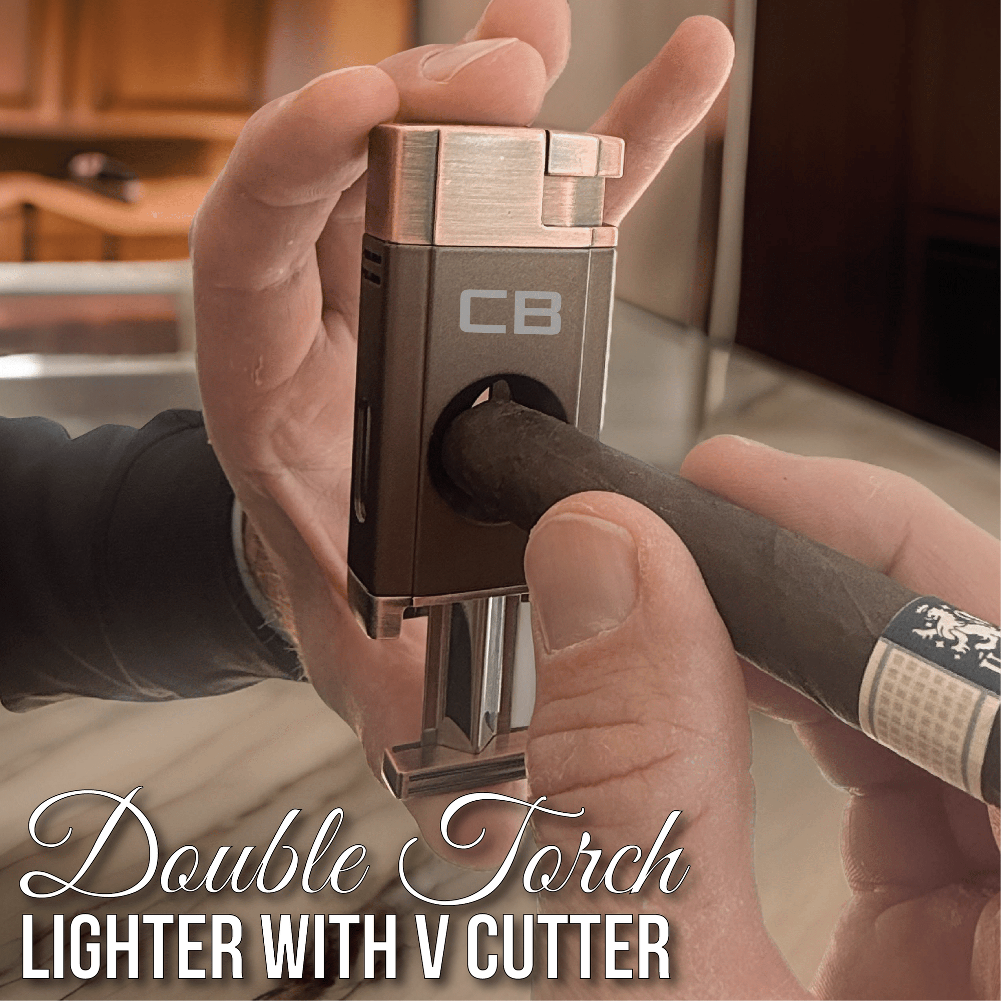 Elegant Personalized V-Cut Lighter: Dual Flame Precision