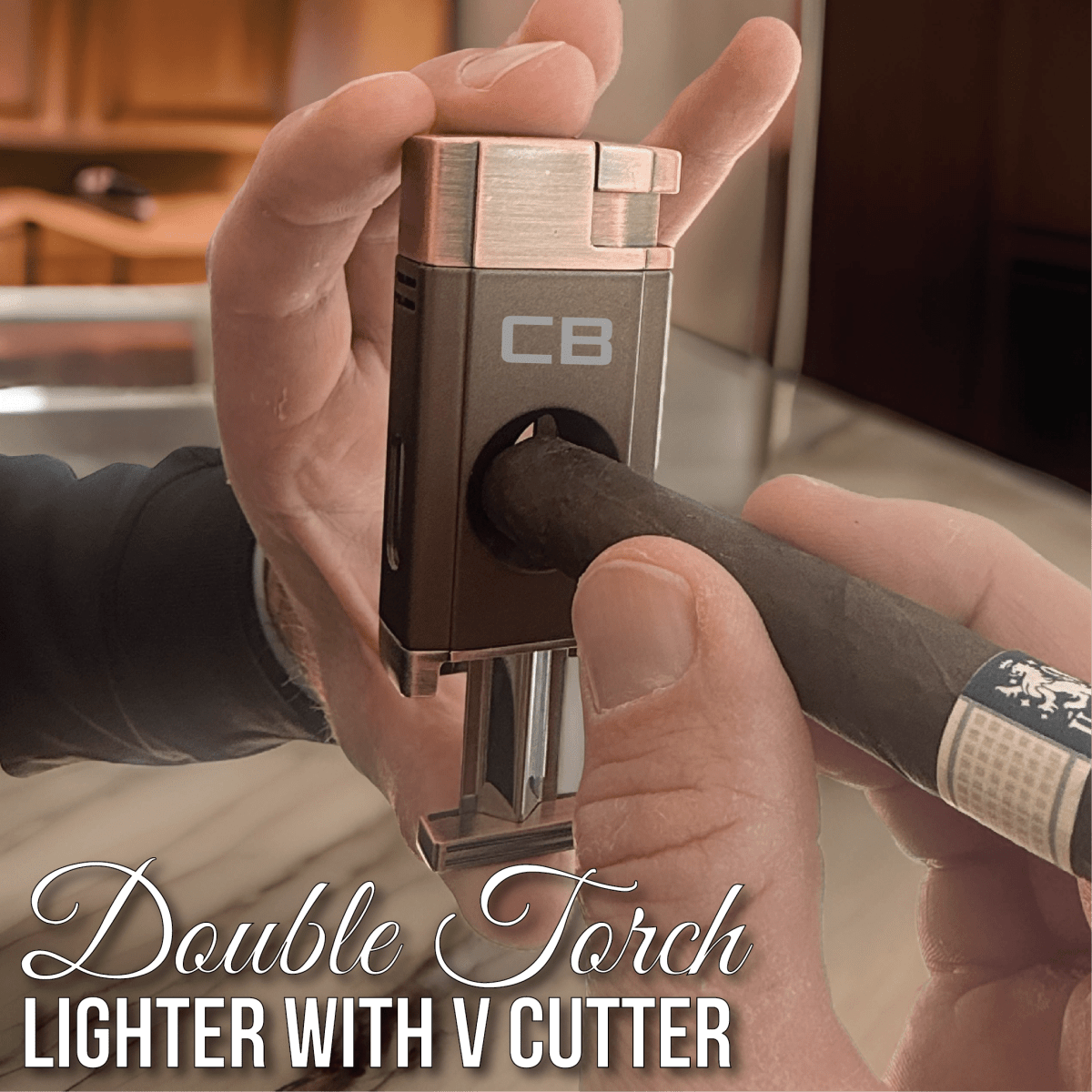 Elegant Personalized V - Cut Lighter: Dual Flame Precision - Cigar - GroomsDay