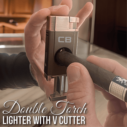 Elegant Personalized V - Cut Lighter: Dual Flame Precision - Cigar - GroomsDay