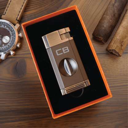 Elegant Personalized V - Cut Lighter: Dual Flame Precision - Cigar - GroomsDay