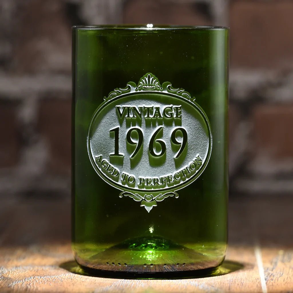 Vintage Birthday Green Wine Bottle Glass