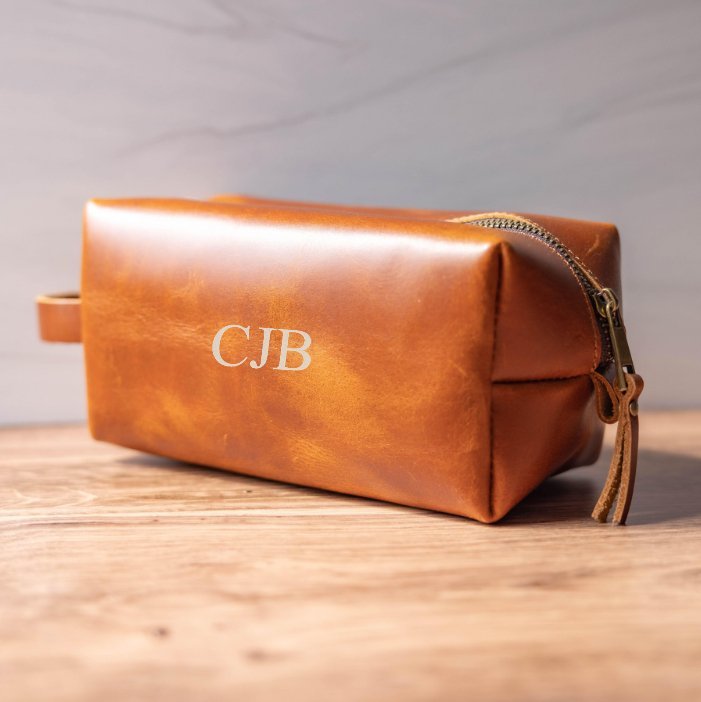 Personalized Leather Toiletry Bag - Cosmetic & Toiletry Bags - GroomsDay