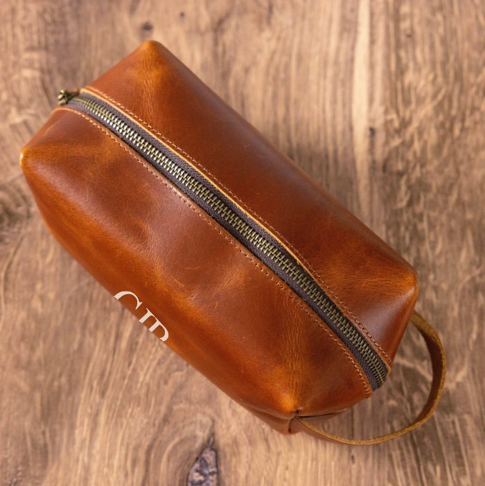 Personalized Leather Toiletry Bag - Cosmetic & Toiletry Bags - GroomsDay