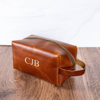 Personalized Leather Toiletry Bag - Cosmetic & Toiletry Bags - GroomsDay