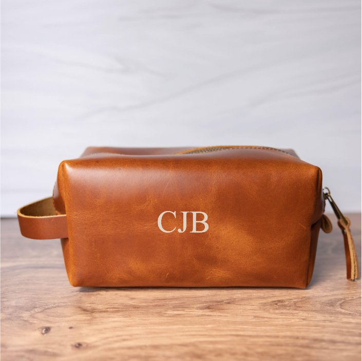Personalized Leather Toiletry Bag - Cosmetic & Toiletry Bags - GroomsDay