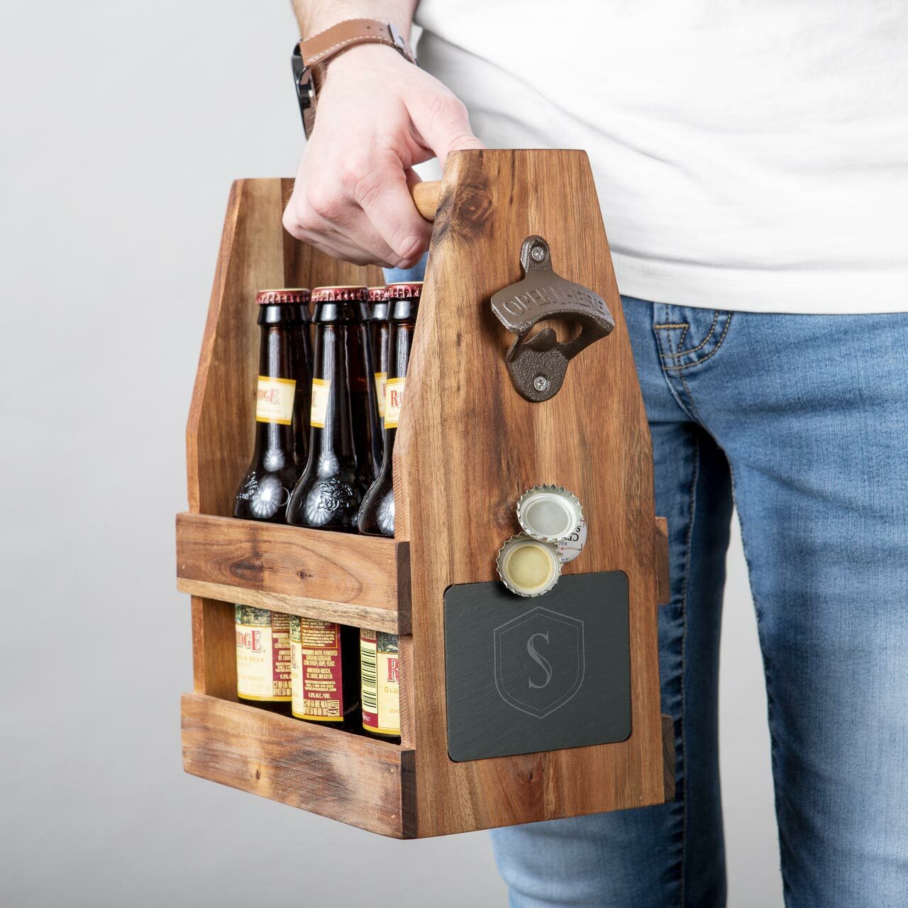 Personalized Wood Beer Carrier Drinkware