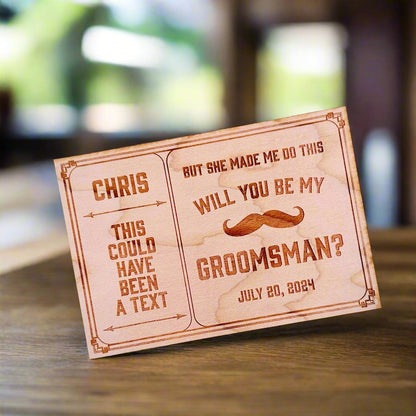 Funny Personalized Wooden mustache Groomsman proposal