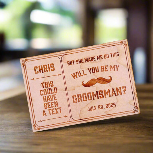 Funny Personalized Wooden mustache Groomsman proposal