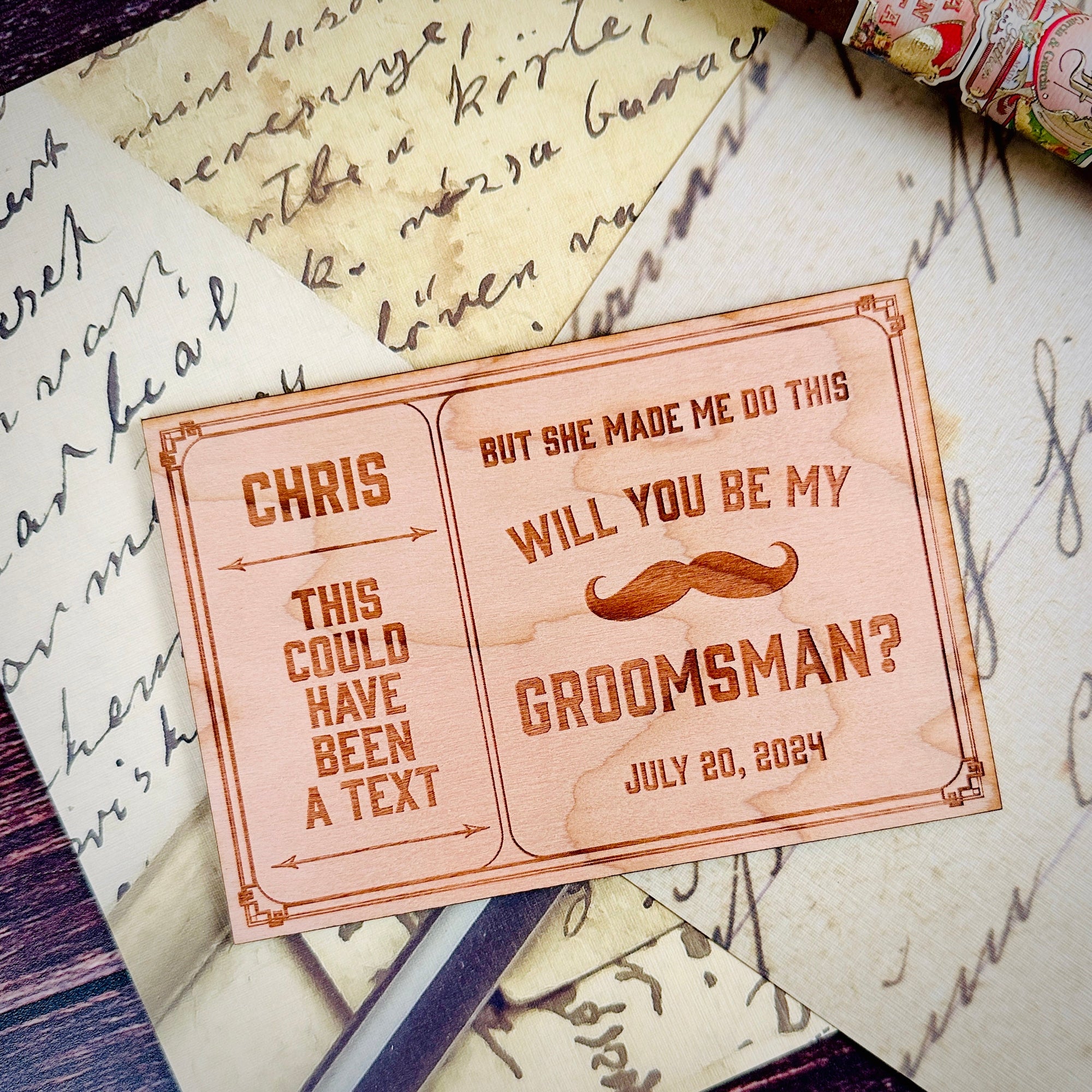 Wooden Groomsmen Proposal Card