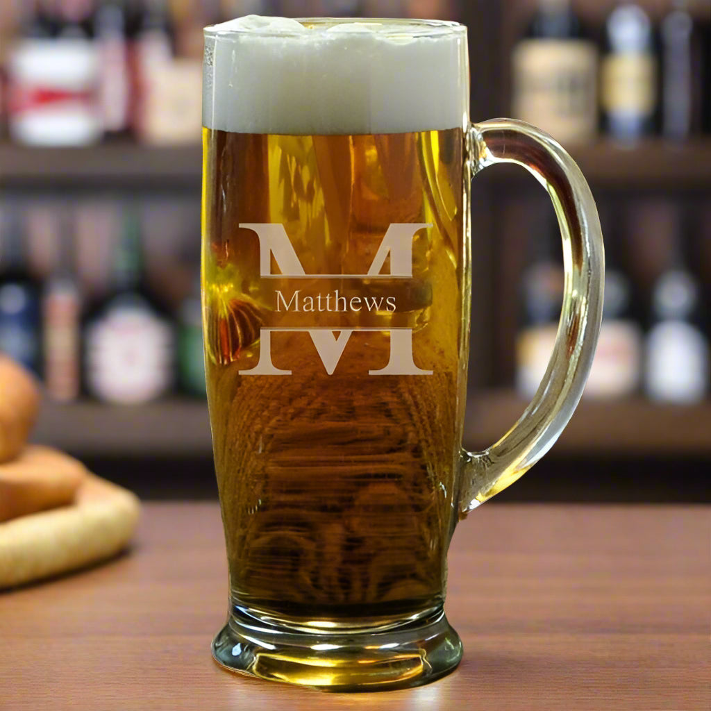 Custom Engraved Beer Mug on GroomsDay.com Bar glass 
