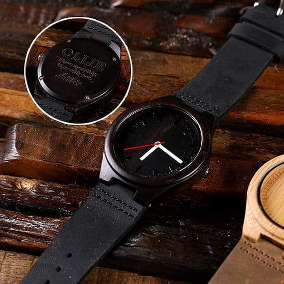 Black Bamboo Wooden Groomsman Watch and Cufflinks