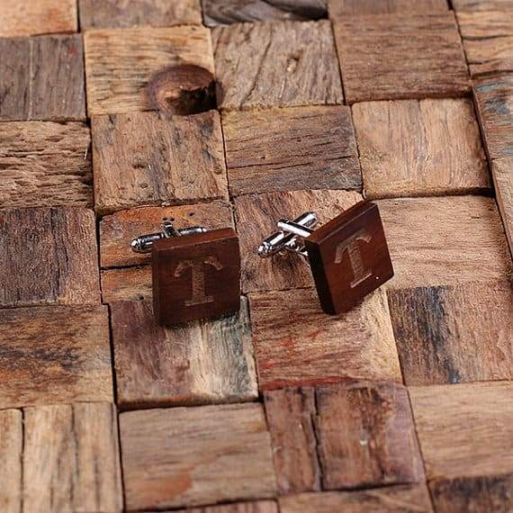 Black Bamboo Wooden Groomsman Watch and Cufflinks