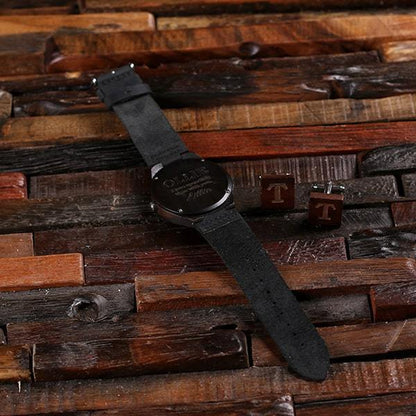 Black Bamboo Wooden Groomsman Watch and Cufflinks