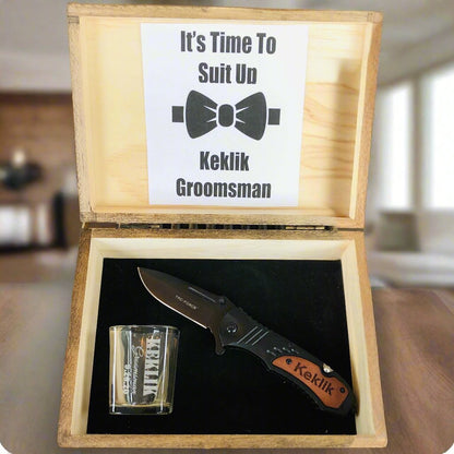 Broposal Pack Personalized Knife Shot Glass Box Set Name