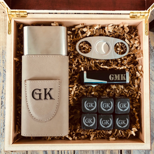 Cigar Gift Set with Humidor, Carrying Case, Cutter, & Whiskey Stones Groovy Laser