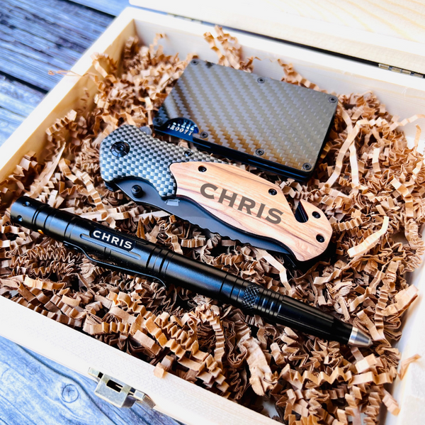 Complete Tool Box Gift Set for Men - Multifunctional Tools and Carbon Fiber  Wallet - Perfect for Birthdays, Anniversaries, Boyfriend, Dad - Great Mens