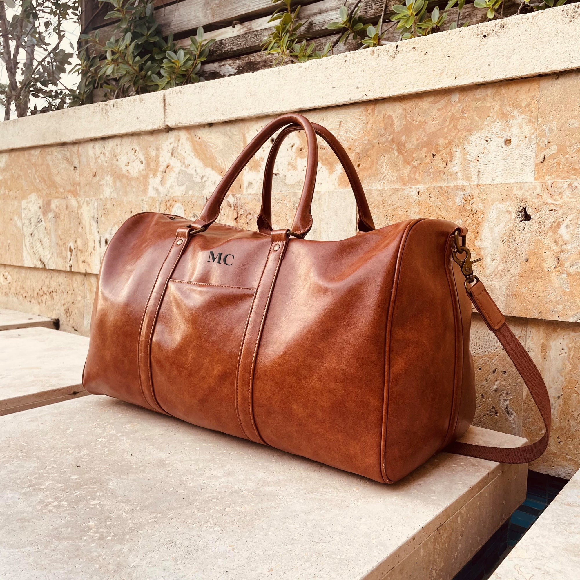 Personalized Mens Travel Bagblack Leather Weekender 