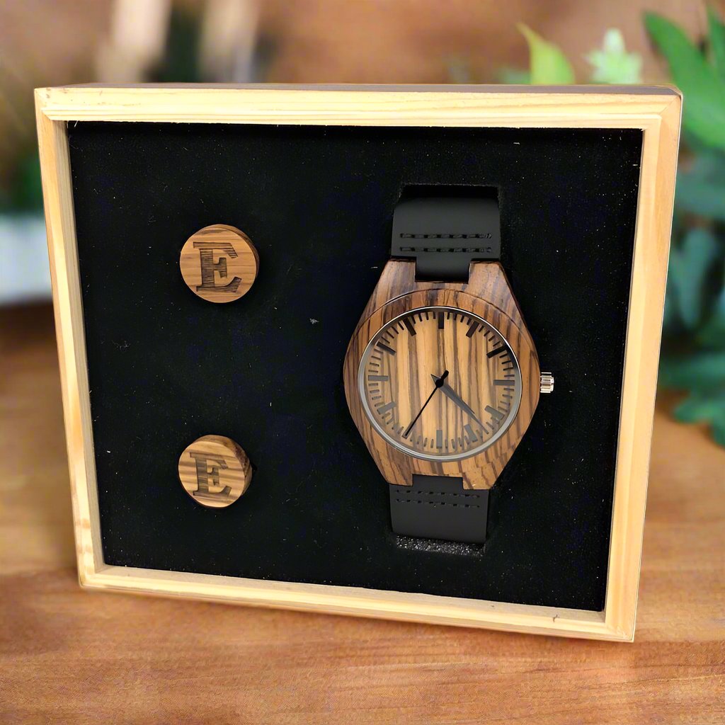 Men's Set of Engraved Wood Watch and Sunglasses in Suit Present Box Gift | Matching Gift Set | Gifts hot for Him Gifts for Her | Personalized