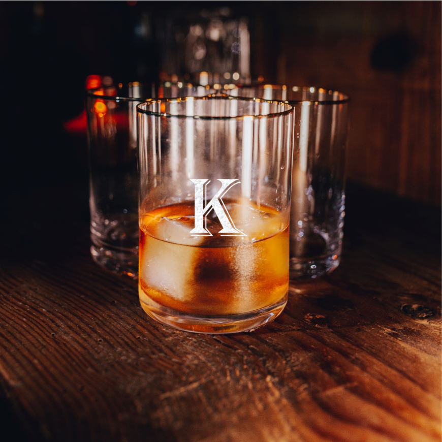 Personalized Square Rocks Whiskey Glass with Gold Rim