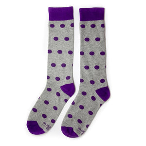 Personalized Groomsmen Proposal Socks Grey and Purple Polka Dots