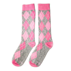 Personalized Groomsmen Proposal Socks Pink and Grey Argyle