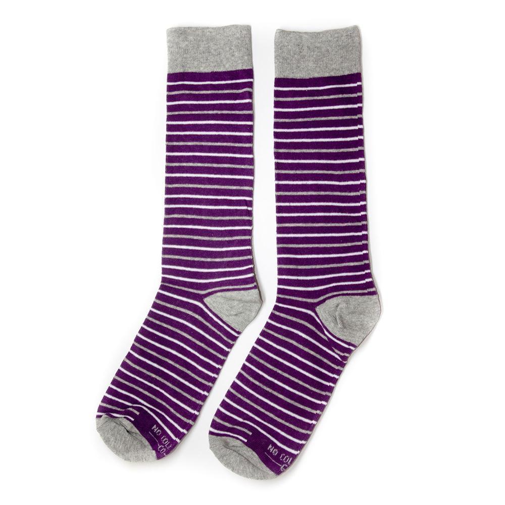 Personalized Groomsmen Proposal Socks Purple and Grey Stripes