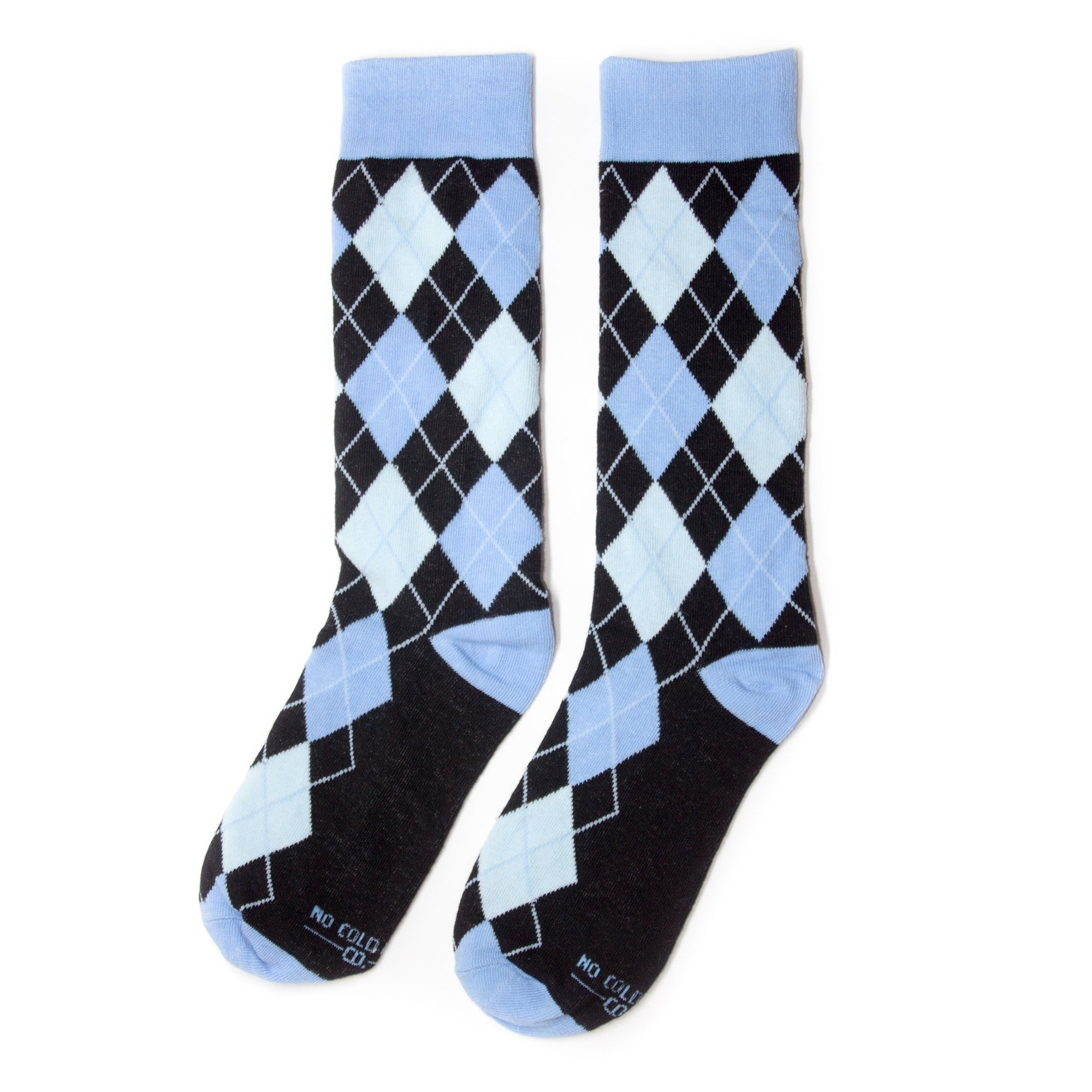 Personalized Name/Role/Date Groomsmen Socks Blue & Black Argyle