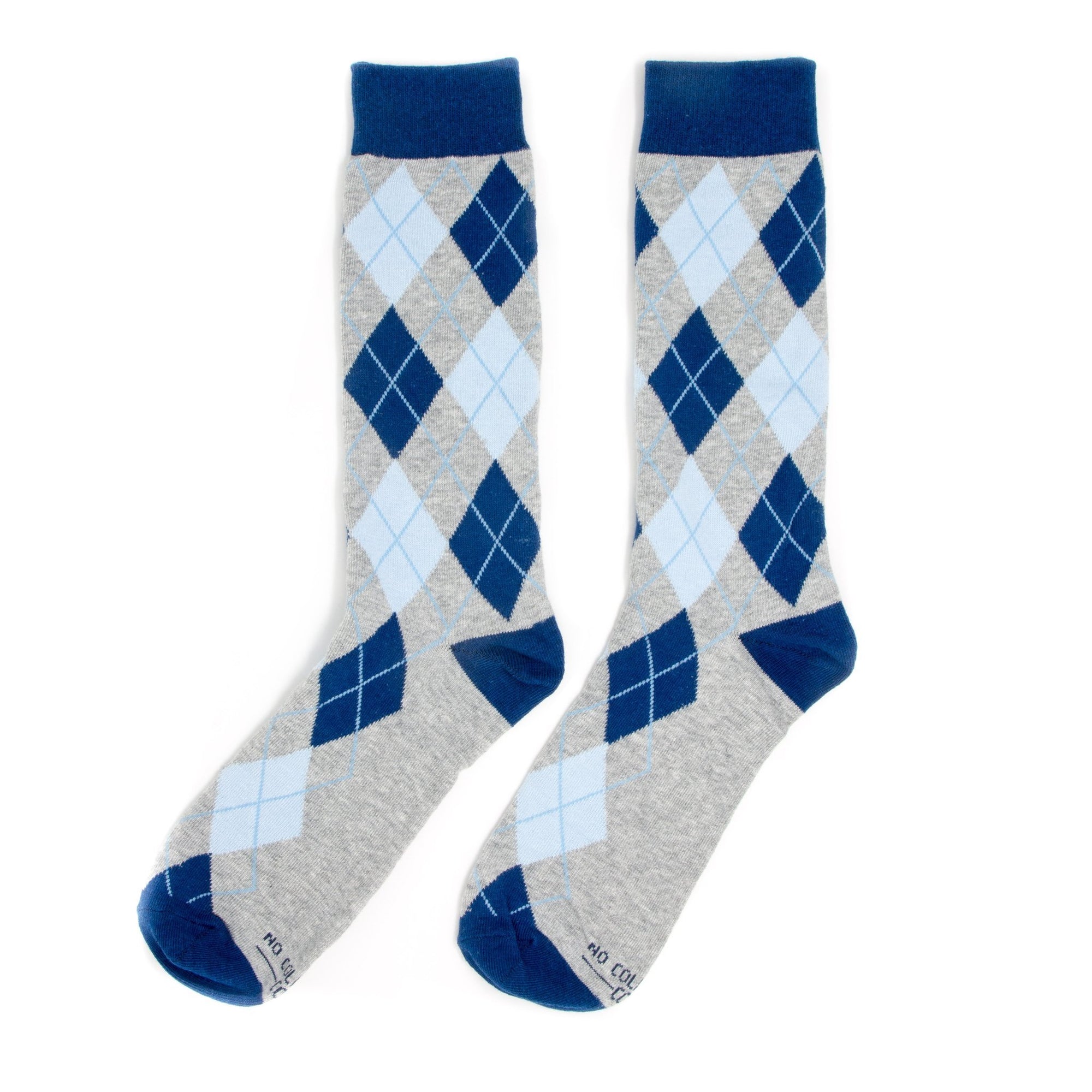 Personalized Name/Role/Date Groomsmen Socks Blue & Grey Argyle