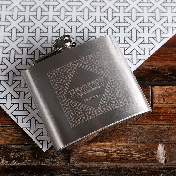 Personalized Wallet, Flask & Ox Horn Handle Box Gift