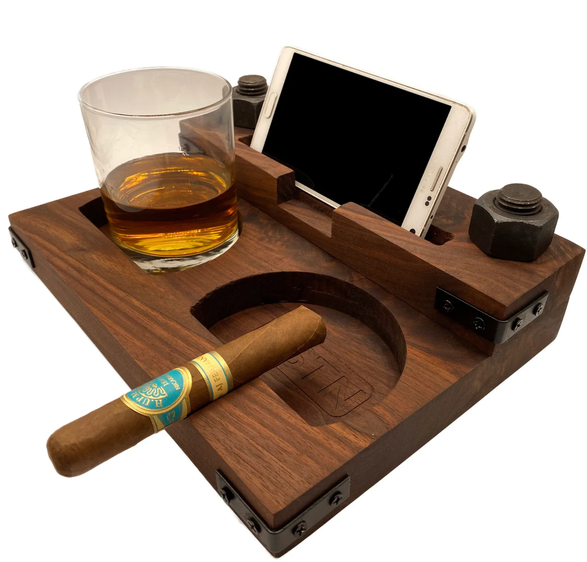 Personalized Whiskey & Cigar Tray Glass Holder Ashtray Whiskey, 2 in 1  Wooden Cigar Ashtray With Whiskey Glass Holder, Great Gifts for Men