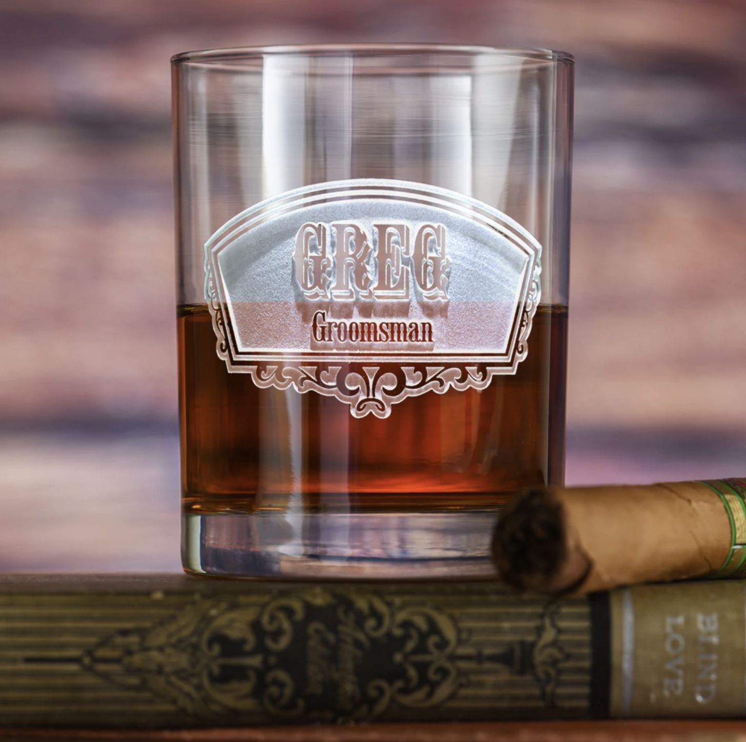 Classic Groomsman Custom Whiskey Glass & Cigar Gift Set 