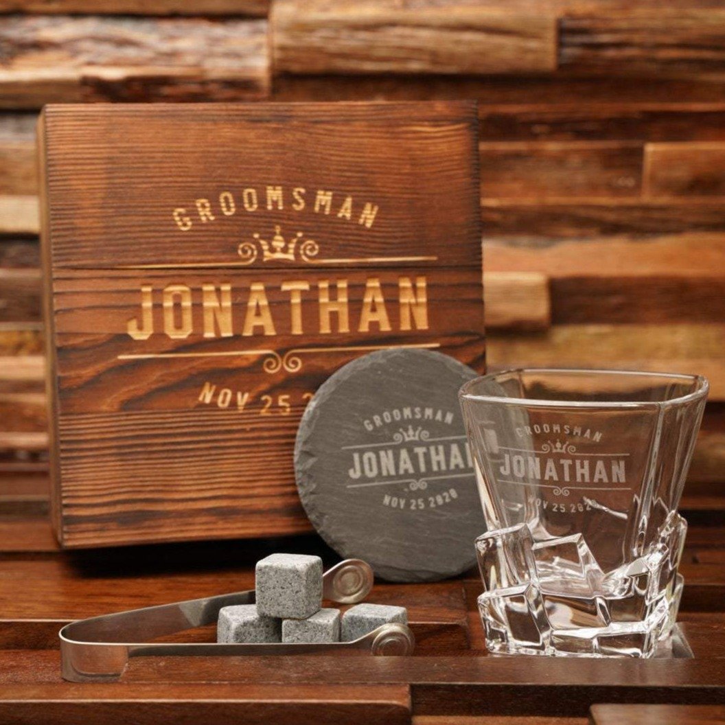Whiskey Wizard glass stone coaster personalized name 